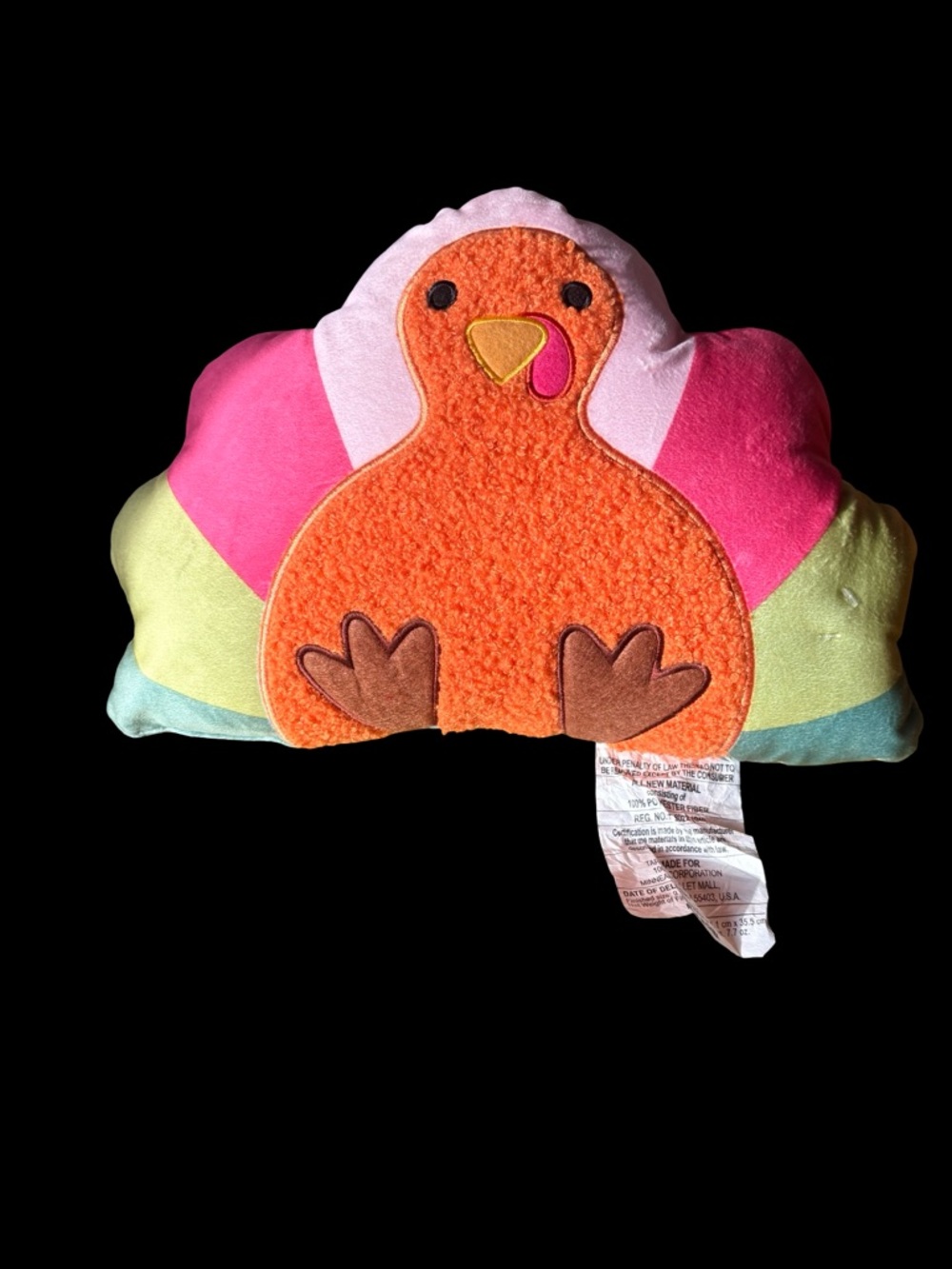 Colorful Plush Turkey Pillow - Orange, Pink, Lime, Aqua